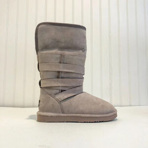 LAMO Leather Suede Sheepskin Round Toe Cream Tan High Winter Boots Women's